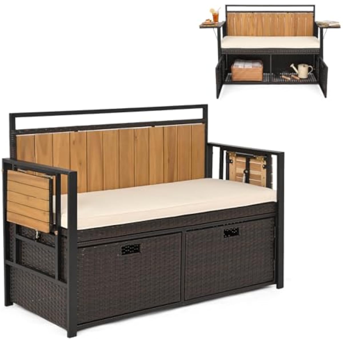 Garden Storage Box - Banc de rangement extérieur avec 2