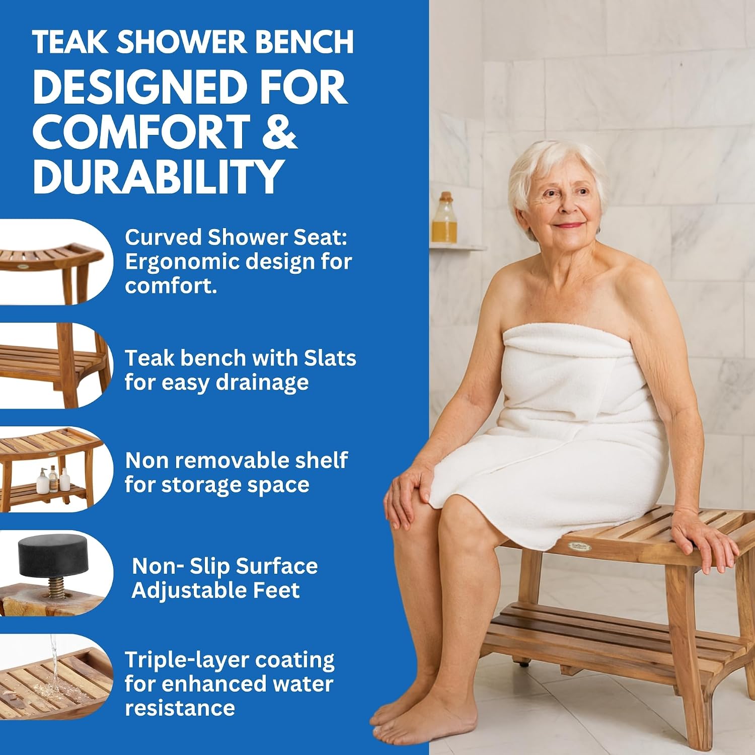 Banc de douche en teck, tabour - Outdoor Furniture Teak avis et prix